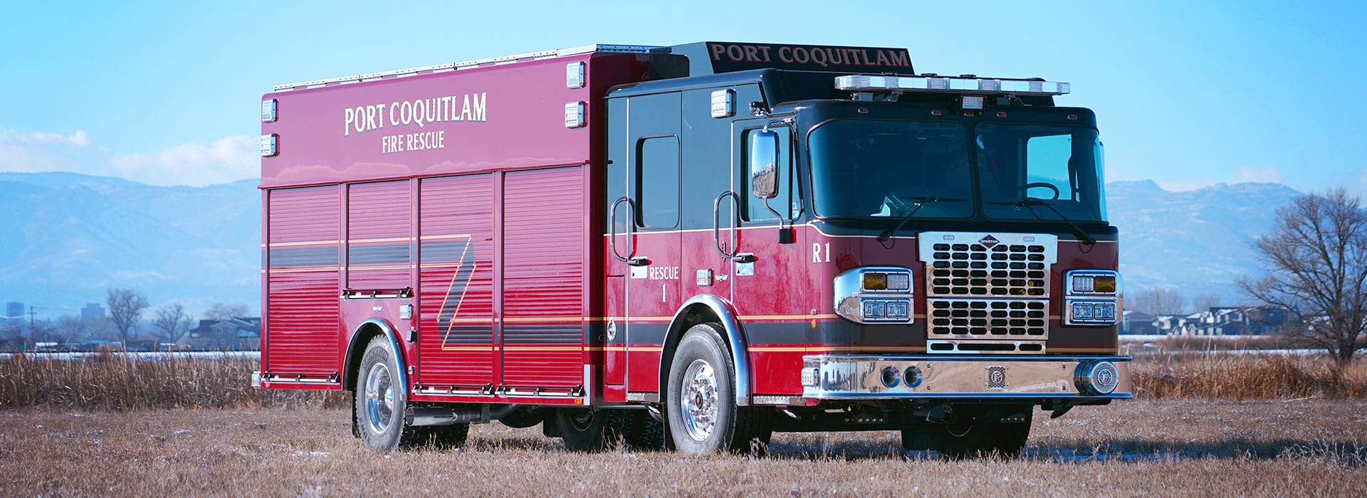 front curbside view of Port Coquitlam fire rescue truck