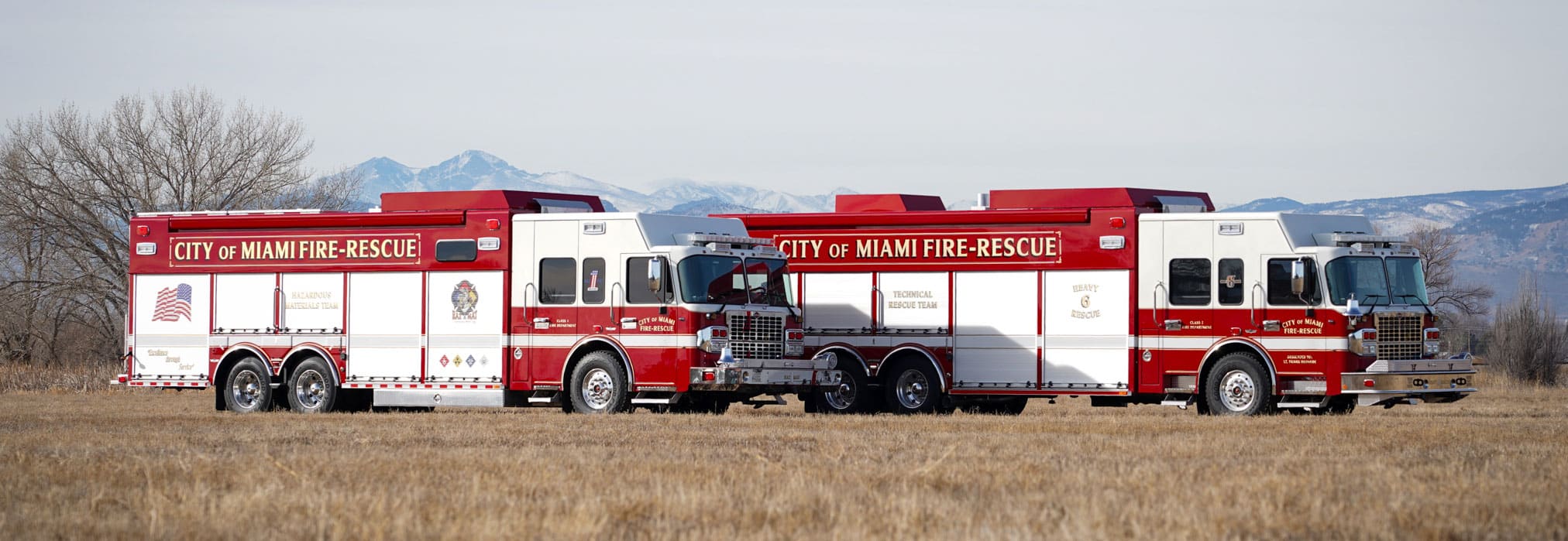 two heavy rescue walk-thru trucks for the Miami Fire Rescue Department