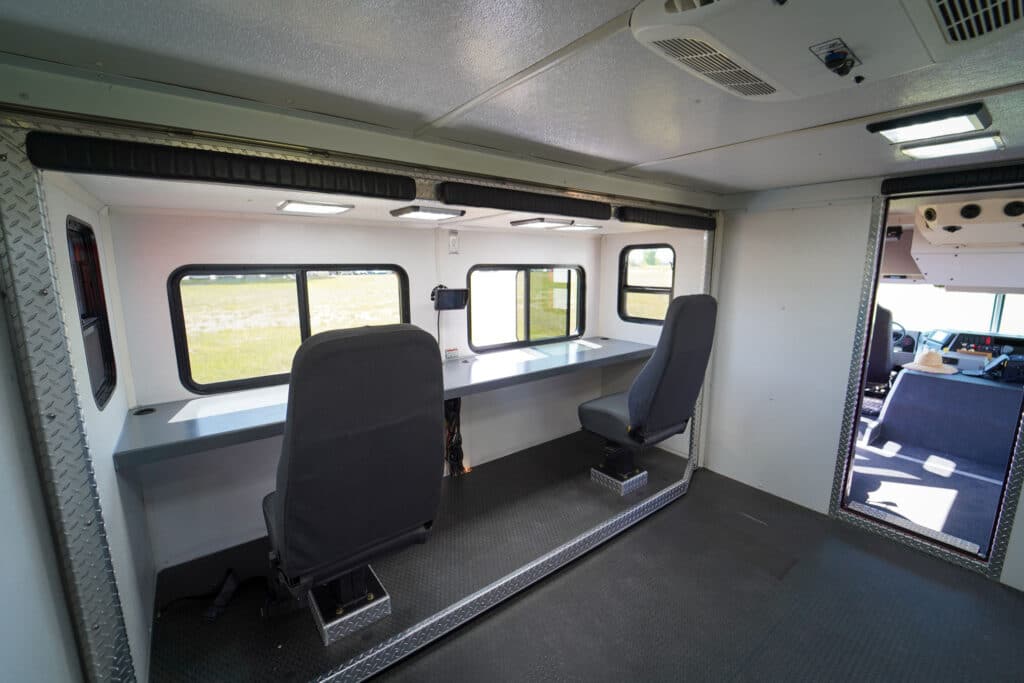 interior desk of Brevard County Fire Rescue walk-in hazmat mobile command center